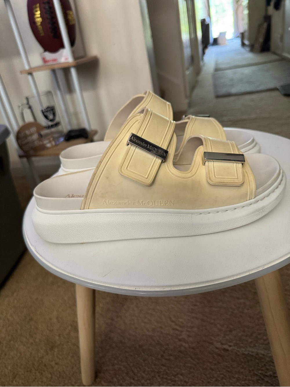 Alexander McQueen Pale Yellow Dual-Buckle Slide Sandals